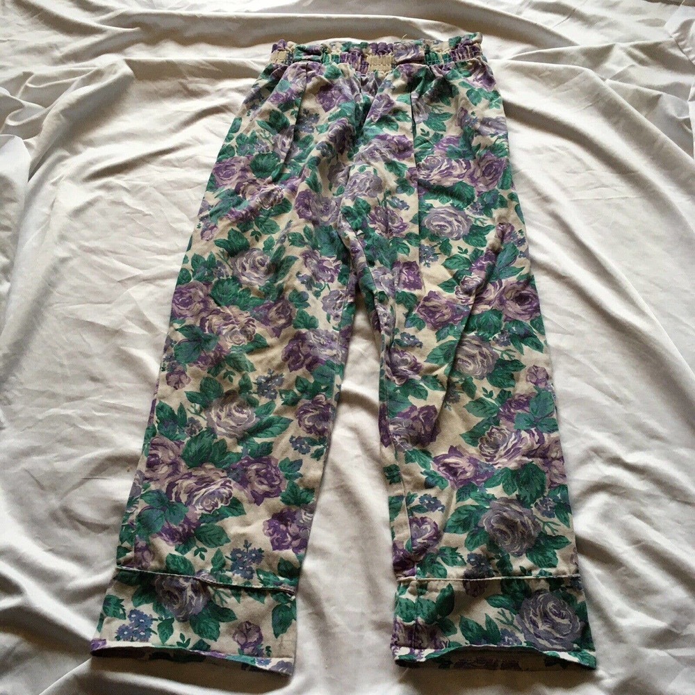 Vintage GIRL SWAT Purple LAVENDER Floral Pants Bag Waist FLOWERS Cotton SIZE 10